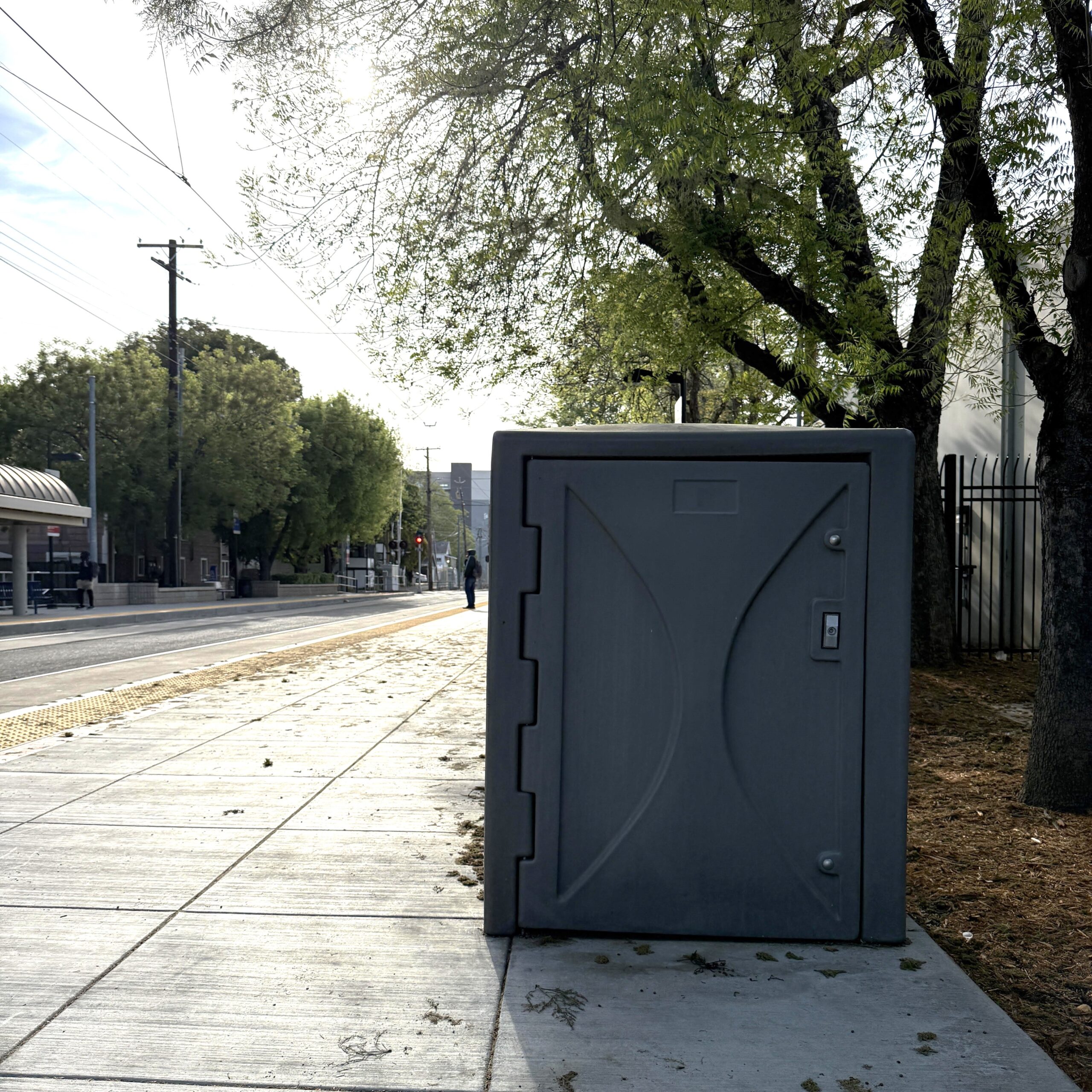 Photo of bike locker at a light rail station